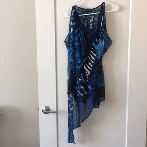 New 🎉 ABS Luxury Collection Blue Tie Dye Print Swim Coverup / Asymmetric Dress